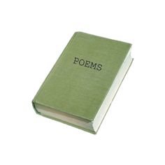 a green book with the words poem's written on it, sitting in front of a white background