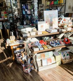 an assortment of art supplies on display in a store