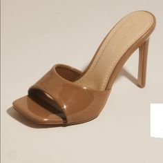 Anne Michelle Leather Square-Toe Stiletto Mules, Skip On, Caramel Or Nude In Color, Size 8, Brand New - Never Worn Blue Strappy Heels, Yellow High Heels, Plaid Heels, Ankle Strap High Heels, Open Toe High Heels, Round Toe Pumps, Square Toe Heels, Bow Heels, Open Toe Shoes