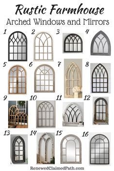 various arched windows and mirrors are shown in different styles, sizes and colors to choose from