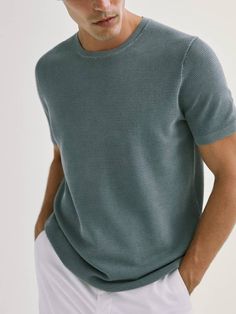 Massimo Dutti Summer, Aesthetic Male Outfits, Tshirt Design Inspiration, Bleach Tie Dye, Knit Polo, Clothing Photography, Knitwear Fashion, Tee Shirt Homme, Raw Denim