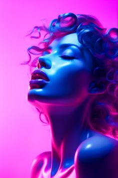 a woman with blue and pink hair is shown in this digital art photo by steve vander