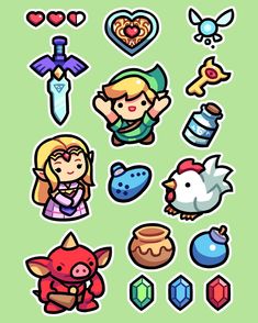 the legend of zelda stickers are all different shapes and sizes, but there is no image on them