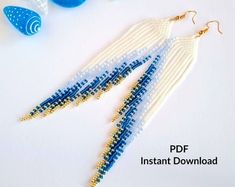 the beaded earrings are blue and white