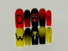 #nails #nailart #naildesign #deadpool #wolverine #marvel Marvel Inspired Nails, Deadpool And Wolverine Nails, Cosplay Claws, Deadpool Nails, Wolverine Nails, Marvel Nails, Deadpool And Wolverine, Cow Nails, Wolverine Marvel