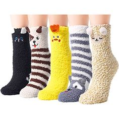 FUZZY SOCKSFuzzy fluffy socks for women teen girls. Super Soft Plush Slipper Sock. Our designs include cute panda, reindeer, zebra with mustache, bear with black white stripes, little sheep.SIZE & PACKINGFun warm cozy animal socks. One size: fits women shoe size 5-10, the elastic bands at the ankle do not compress your leg, easy to slip on as well as off; 5 Pairs sleeping socks in each Plastic Bag.QUALITY MATERIALHigh Quality Material-pack of fuzzy microfiber socks : 80% polyester, 15% nylon Sleeping Socks, Xmas Gifts For Mom, Christmas Gift Daughter, Animal Socks, Christmas Slippers, Animal Slippers, Fluffy Socks, Girls Unique, Non Slip Socks