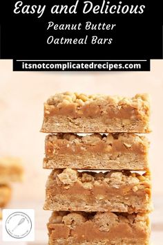 three pieces of peanut butter oatmeal bars stacked on top of each other