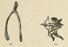 an old drawing of a cupid holding a bow and arrow next to a pair of scissors