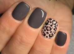 Short Manicures Gel, Gel Cheetah Nails, Fall Cheetah Nails Short, Leopard Accent Nail Fall, Gel Natural Nails Ideas Short, Classic Acrylic Nail Designs, Black Shellac Nails Design, Fall Leopard Nails Short, Dark Summer Nail Ideas