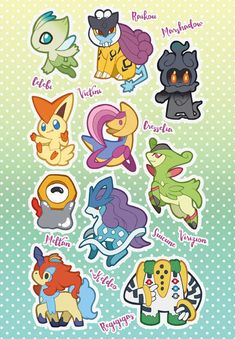 the pokemon stickers are all different colors