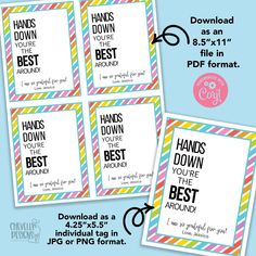 Editable - Hands Down You're the Best Around - Hand Sanitizer Gift Tag – Chevelly Designs Hand Sanitizer Gift Tag, Hand Cream Gift Ideas, Faculty Lounge, Hand Sanitizer Gift, Teacher Morale, Referral Marketing, Catchy Phrases, Good Luck Gifts, Therapist Gifts