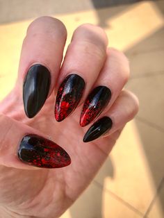 Black And Red Glitter Nails, Goth Nails, Red Foil, Red Nail, Foil Nails, Marble Nails