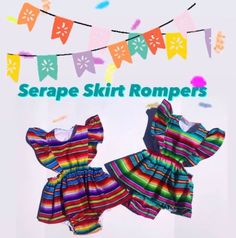 Perfect for all the summer 🥳 FIESTAS!! Handmade skirt romper. Made with cotton serape cotton fabric. These amazing pieces are made to order. Sizes 0-6 month up to 4T are made with attached bloomers and snaps at the saddle. Anything above a 4t (5t -7/8y) are the same style dress with no bloomers attached. If you have any questions on sizing please don’t hesitate to message me. I will gladly help. Three Esta Birthday Outfit, Mexican Baby Dress, Golden Girls Shirt, Ariel Dress, Handmade Skirts, Mexican Girl, Butterfly Dress, Mexican Dresses, Fiesta Party