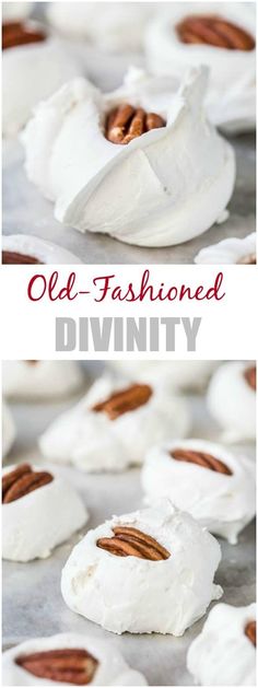 an old - fashioned divinity is made with whipped cream and pecans