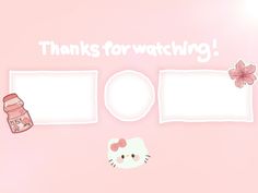 there is a hello kitty wallpaper with pink flowers on it and two empty plates