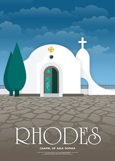 a white church with a cross on the door and trees in front of it that reads rhodes chapel of agua sopa