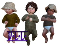 three children wearing hats and bodysuits in different poses