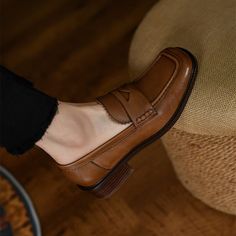 These loafers are designed in a timeless, minimal silhouette, so you'll be sure to wear them often. Made from soft leather, soft bottom that ensure all-day comfort. Wear yours with tailoring and denim alike. Color: Brown/BlackMaterial: Cow Leather in Brown and Horse Leather in BlackLining: pigskinInsole: pigskin（Unmovable）Sole: RubberHeels: 3 cm/1.18"Weight: 0.37kg Each Shoes (measured size 6)Fit: Medium to Wide, Runs Normal.Origin: Made in China Production Time: About 5-7 days (Any exceptional Leather Slip-ons With Almond Toe For Fall, Leather Slip-ons With Almond Toe For Office, Timeless Almond Toe Slip-ons For Work, Business Casual Tassel Loafers With Round Toe, Office Moccasins With Leather Sole And Flat Heel, Timeless Workwear Slip-ons With Plain Toe, Fall Office Slip-ons With Round Toe, Fall Brogue Detailed Pointed Toe Loafers, Fall Loafers With Brogue Detailing And Round Toe