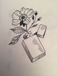 a pencil drawing of two lighters and a flower