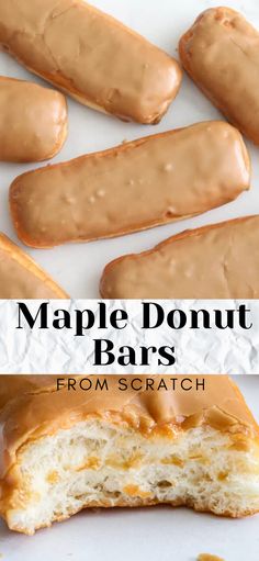 an image of maple donut bars with frosting on top and the words maple donut bars from scratch