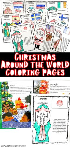 christmas around the world coloring pages for kids to color and print with text overlay