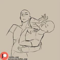 a drawing of two people with one holding the other in his arms and looking at something