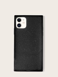 an iphone case with black speckles on the front and back sides, against a white background