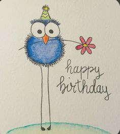 a birthday card with an image of a bird holding a flower in it's beak