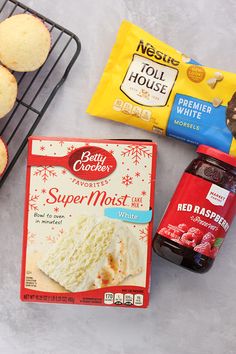 the ingredients to make cupcakes are sitting on a cooling rack next to each other