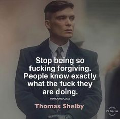 a man in a suit and tie with a quote from thomas shelby