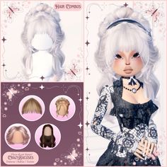 the doll has white hair and is wearing a black dress