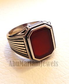 cushion rectangular agate red aqeeq carnelian man ring sterling silver 925 natural semi precious stone gem all sizes jewelry fast shipping Risk free Quality guarantee policy : If you are not satisfied with your item for any reason simply send it to us and you will get a replacement or full refund . no risk ... no cost ... no expenses . please write or choose your size with the order and we will size it for you . Our ring is handcrafted mostly with a few simple tools . but some methods are used i Rectangular Red Signet Ring For Gift, Red Rectangular Signet Ring For Gift, Man Ring, Lion Ring, Biker Rings, Ring Sterling Silver, Sterling Ring, Dark Red, Semiprecious Stones