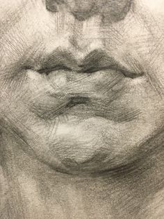 a pencil drawing of a woman's face with her mouth open and eyes closed