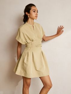 Stand Collar Short Dress With Belt Early 2000s Style, Split Long Dress, Belt Style, Y2k Outfits, Fabulous Dresses, Dress With Belt, 2000s Fashion, Belted Dress, Y2k Fashion