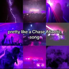 the words pretty like a chase atlantic song in front of purple and pink lighting at a concert