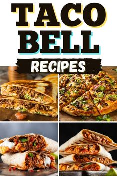 the taco belli recipe is shown in four different pictures, including one with meat and