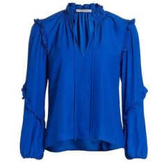 Derek Lam 10 Crosby's 'Jessa' Blouse Is Beautifully Detailed For An Elegant & Feminine Look Features: - V Neck With Self-Tie Closure - Ruffle Trim At The Collar, Shoulders, & Sleeves - Floaty Blouson Sleeves With Elasticized Cuffs Elegant Blue Blouse With Ruffled Collar, Elegant Blue Top With Ruffled Collar, Blue Ruffled Tops For Formal Occasions, Formal Blue Ruffled Tops, Blue Blouse With Ruffled Collar And Details, Elegant Blue Blouse With Ruffle Sleeves, Blue Ruffled Collar Blouse For Fall, Chic Blue Ruffle Sleeve Blouse, Blue And White Shirt