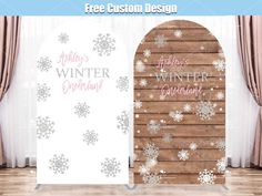 an image of a winter celebration backdrop with snowflakes on the front and side