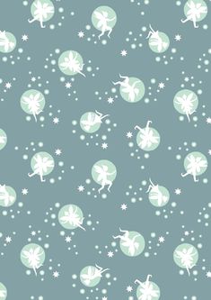 a pattern with snowflakes, stars and fairy silhouettes on a blue background