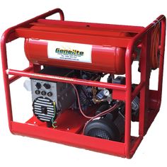 an image of a generator that is on the back of a red cart with wheels