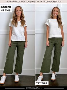 Untucked Blouse Outfit, Basic Teacher Wardrobe, Cute Ways To Wear Work Tshirts, Work Outfits With Tshirts, Casual Tee Shirt Outfit, No Tuck In Outfit Women, Untucked Shirt Women Work Outfits, How To Wear Crop Tops, Untucked Shirt Outfit Women