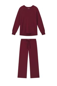 Relax Pants Set in Burgundy Raglan Sweatshirt, Relax Pants, Bridal Fabric, Holidays With Kids, Put On, Capsule Wardrobe, French Terry, Wide Leg Pants, Pajama Set