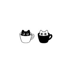 two black and white cats sitting in coffee mugs with eyes drawn on the side