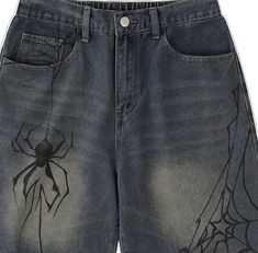 shorts with a spider spider and its web Halloween Streetwear Short Bottoms, Denim Short, Be Bold, Summer Wardrobe, Fashion Pants, Order Now, Knee Length, Denim Shorts, Loose Fitting