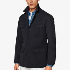 Reminiscent of a classic safari-style, this navy Gibson fit field jacket is unlined and tailored to a regular fit with a waist-cinching drawstring for a more tapered fit. Classic Navy Outerwear With Flap Pockets, Navy Utility Jacket With Patch Pockets For Work, Navy Outerwear With Flap Pockets For Work, Navy Travel Outerwear With Pockets, Classic Utility Jacket With Cargo Pockets For Work, Navy Raincoat, Fitted Coat, Belted Trench Coat, Safari Style