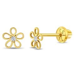 Add a dazzling pair of earrings to your sweet little girls spring jewelry collection with these adorable clear cubic zirconia flower earrings. A lovely pair of flower studs that are ideal for spring and summer to add an extra dose of glimmer. Featuring a small clear cubic zirconia stone at its center, this small pair of flowers will elevate any of her looks. Safety screw back closures are added to prevent earrings from falling, and remain securely in place. A complimentary gift box is included. Teen Necklaces, Teen Earrings, Baby Necklace, Teen Jewelry, Baby Earrings, Kids Rings, Baby Bracelet, Thread Earrings, Baby Jewelry