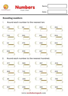 rounding numbers worksheet for kids to learn how to count the number in each row