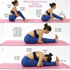 a woman doing yoga poses on a pink mat