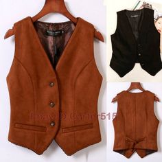 Women's British Style Suede Waistcoat Slim Fit Vest Solid Color Thick Waistcoat