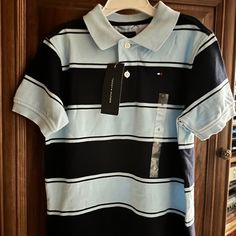 Pique 100% Cotton Brand New With Tag Tommy Hilfiger Shirts, Navy Stripes, Kids Shirts, Shirts Tops, Tommy Hilfiger, Polo Shirt, Light Blue, Size 6, Brand New